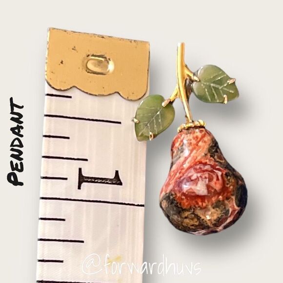 Stone Pear Pendant with Gold-tone Metal - Picture 3 of 6